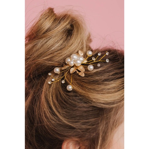 Delphine Pearl Rhinestone Boho Pin Prom Bridal Costumes Fairy Festivals - Picture 1 of 4